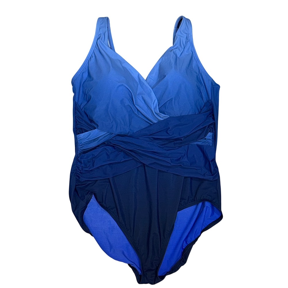 Lands' End SlenderSuit One Piece Women 20W DD Blue Ombre EUC Tummy Control $164